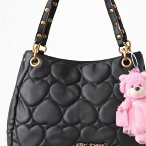 Betsey Johnson Black Heart-Quilted Shoulder Bag